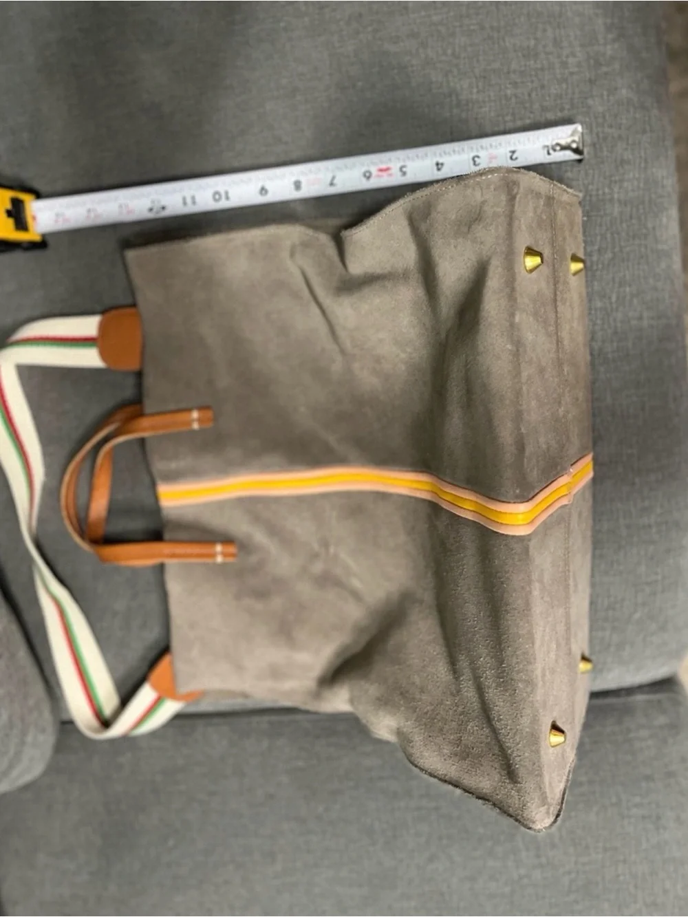 CLARE V. Accent Striped Dark Gray Italian Suede Tote Bag